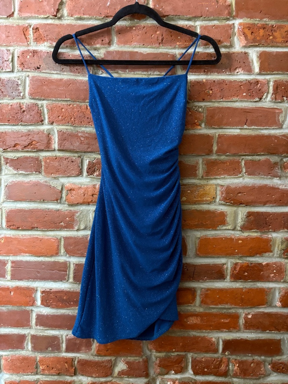 Windsor Blue Sparkle Ruched Slip Dress
